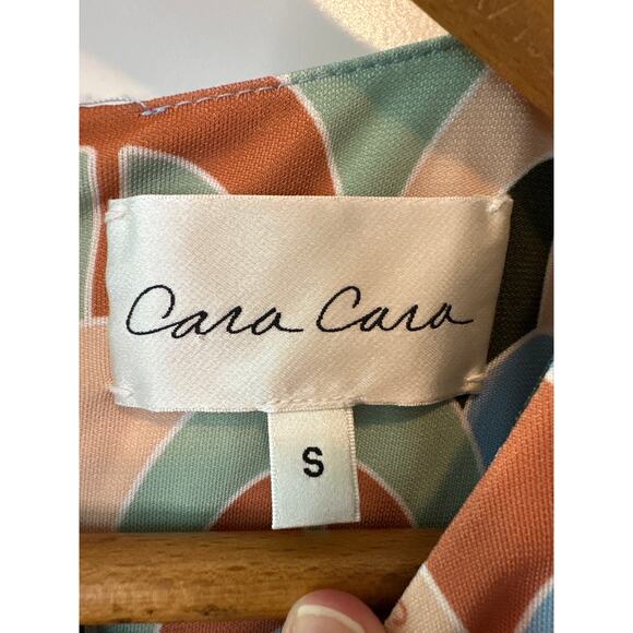 Cara Cara Multicolor Geometric Print Midi Dress with Blue Fringe Hem Size Small - Picture 3 of 10